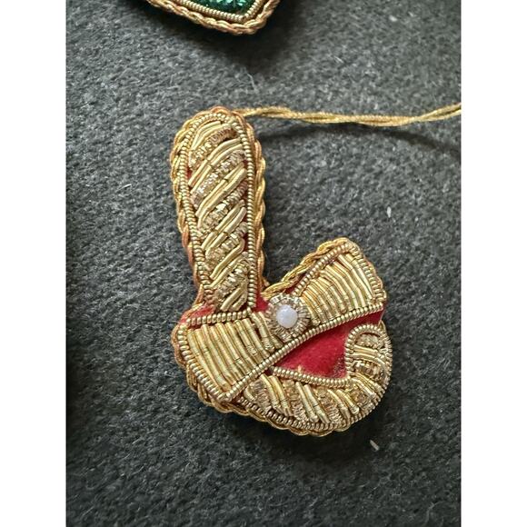 8 Vintage Christmas Ornaments, Velvet Beaded Pearls Holiday 2” - Picture 9 of 9